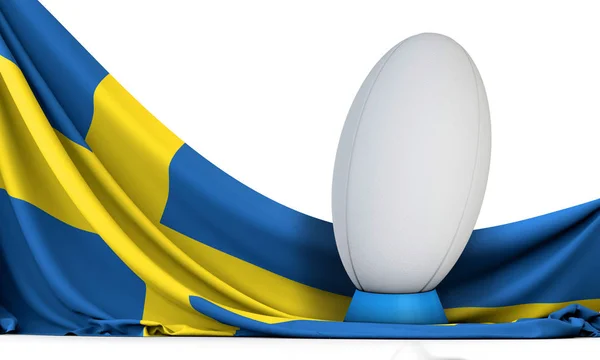 Sverige flagga med rugby sport boll. 3D-rendering — Stockfoto
