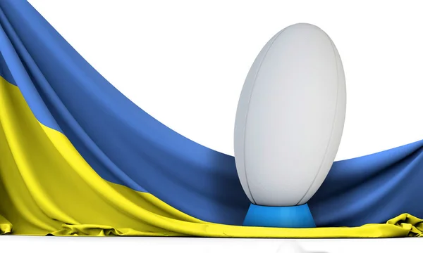 Ukrainische Flagge mit Rugby-Sportball. 3D-Darstellung — Stockfoto