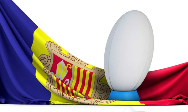 Bandeira de Andorra com bola desportiva de rugby. Renderização 3D — Fotografia de Stock