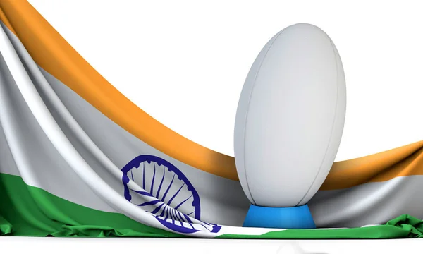 Drapeau de l'Inde avec ballon sport rugby. Rendu 3D — Photo