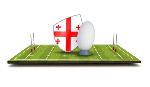 Georgië rugby vlagpictogram van het schild met rugbybal. 3D render — Stockfoto