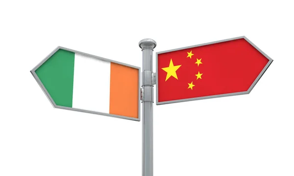 China and Ireland flag sign moving in different direction. 3D Rendering — Stock Photo, Image