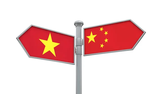 China and Vietnam flag sign moving in different direction. 3D Rendering — Stock Photo, Image
