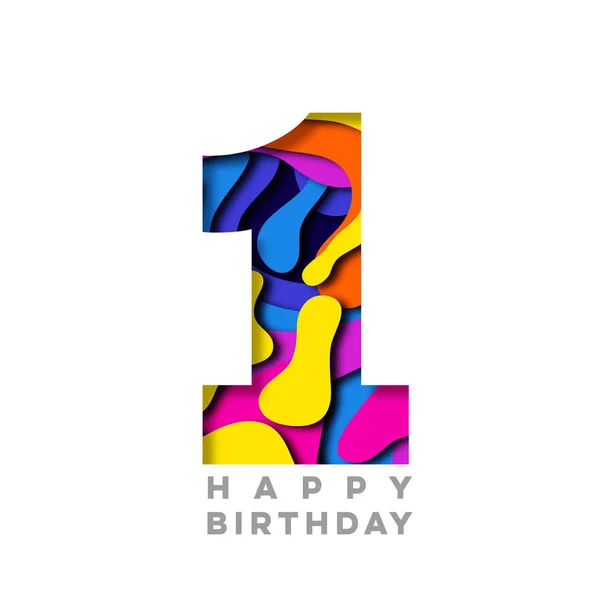 Numero 1 Buon compleanno carta colorata ritagliare il design — Foto Stock