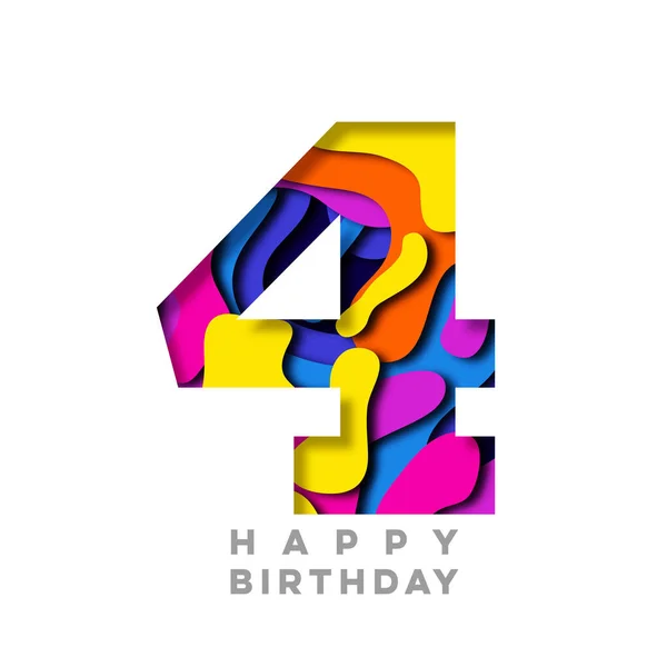 Número 4 Feliz cumpleaños colorido papel recortado diseño — Foto de Stock