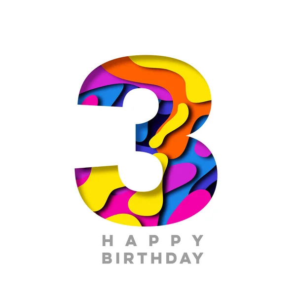 Número 3 Feliz Aniversário colorido papel recortado design — Fotografia de Stock