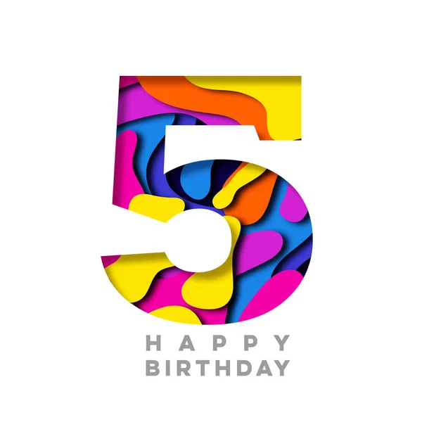 5 번 행복 한 생일 다채로운 종이 디자인을 잘라 — 스톡 사진