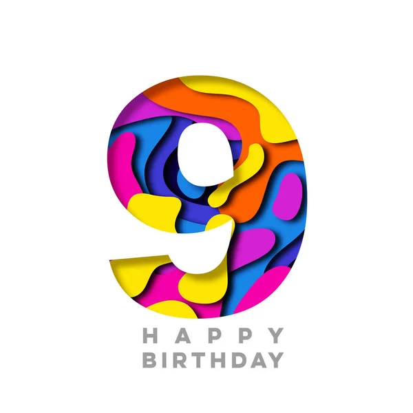 9 번 행복 한 생일 다채로운 종이 디자인을 잘라 — 스톡 사진