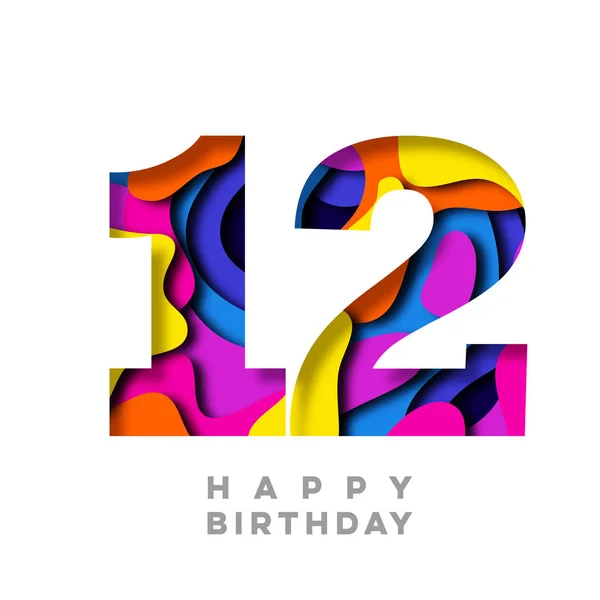 Number 12 Happy Birthday colorful paper cut out design — Stock Photo, Image