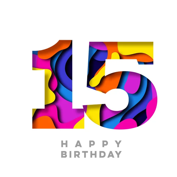 Numero 15 Buon compleanno carta colorata ritagliare il design — Foto Stock