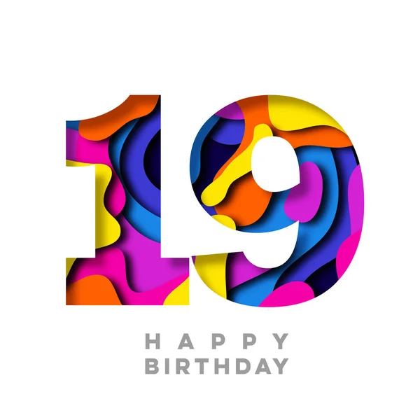 Numero 19 Buon compleanno carta colorata ritagliare il design — Foto Stock