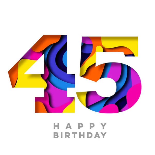 Número 45 Feliz cumpleaños colorido papel recortado diseño — Foto de Stock