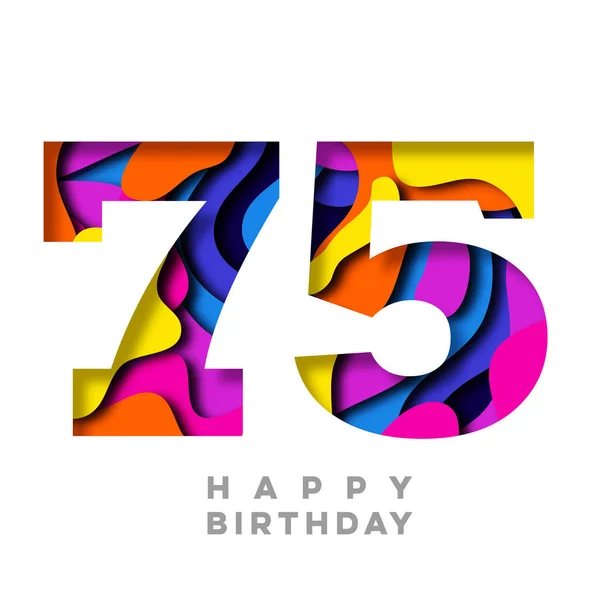 Number 75 Happy Birthday colorful paper cut out design — Stock Photo, Image