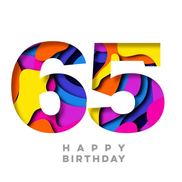 Number 65 Happy Birthday colorful paper cut out design — Stock Photo, Image