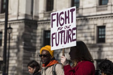 Londra, İngiltere - 15 Şubat 2019: Protestocular Mart İklim için Gençlik grev