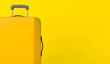 Sarı bir arka plan sarı seyahat bavul. 3D render