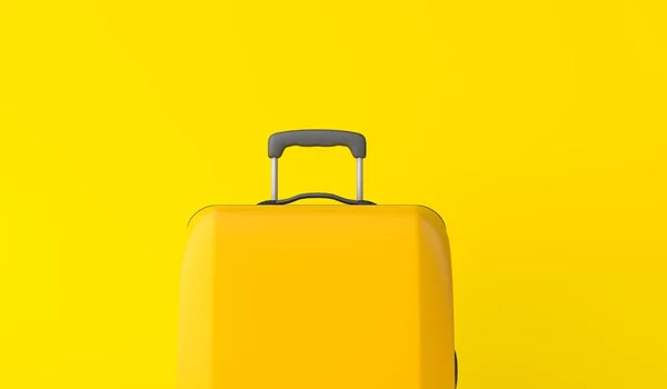 Yellow travel suitcase against a yellow background. 3D Rendering — Stock Photo, Image