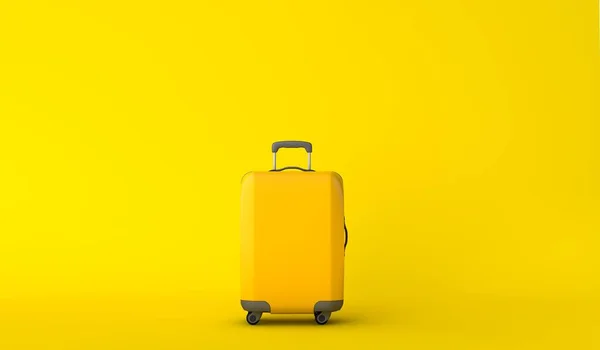 Yellow travel suitcase against a yellow background. 3D Rendering — Stock Photo, Image