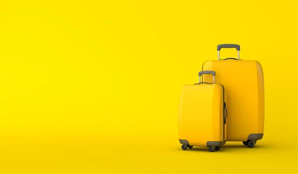 Maleta de viaje amarilla sobre fondo amarillo. Renderizado 3D —  Fotos de Stock