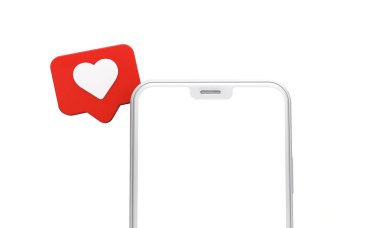 Sosyal medya simgeleri boş ekran ile modern bir akıllı telefon ile seviyorum. 3D render