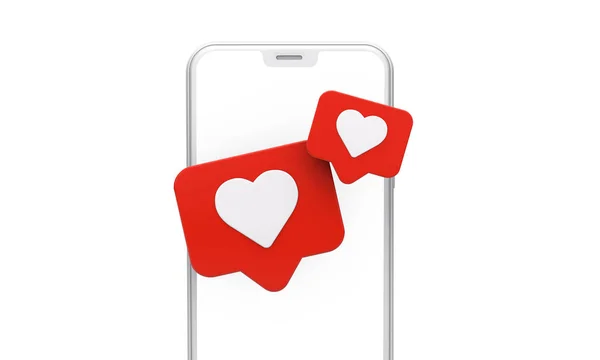 A las redes sociales les gustan los iconos con un smartphone moderno con pantalla en blanco. Renderizado 3D —  Fotos de Stock