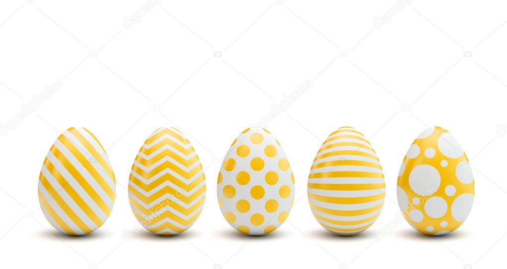 A line of easter eggs with colourful decorated patterns