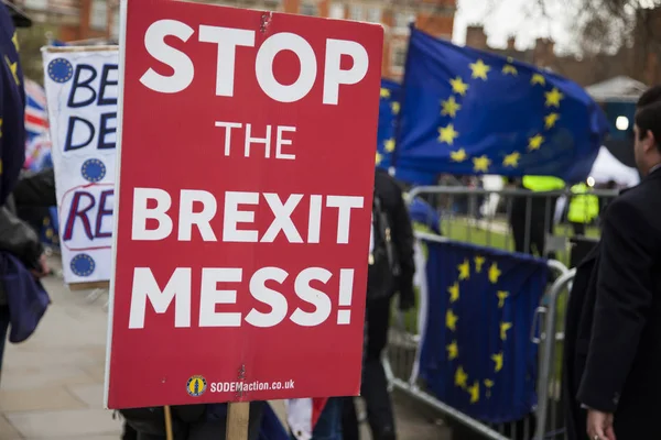 LONDRES, Royaume-Uni - 13 mars 2019 : Manifestation des partisans anti-Brexit à Westminster — Photo