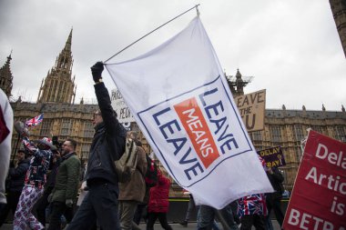 Londra, İngiltere - 13 Mart 2019: AB bırakmak kampanya Brexit destekçileri