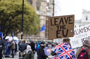 Londra, İngiltere - 13 Mart 2019: AB bırakmak kampanya Brexit destekçileri