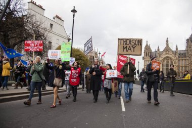 Londra, İngiltere - 13 Mart 2019: AB bırakmak kampanya Brexit destekçileri