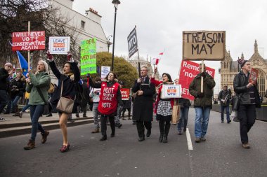 Londra, İngiltere - 13 Mart 2019: AB bırakmak kampanya Brexit destekçileri