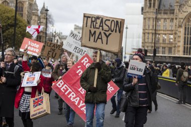Londra, İngiltere - 13 Mart 2019: AB bırakmak kampanya Brexit destekçileri