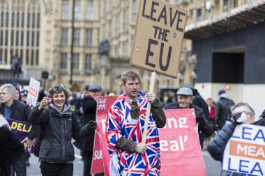 Londra, İngiltere - 13 Mart 2019: AB bırakmak kampanya Brexit destekçileri