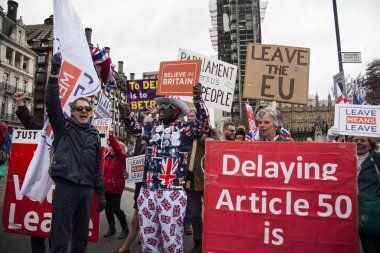 Londra, İngiltere - 13 Mart 2019: AB bırakmak kampanya Brexit destekçileri