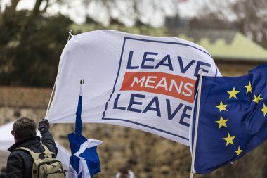 Londra, İngiltere - 13 Mart 2019: AB bırakmak kampanya Brexit destekçileri