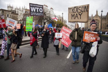 Londra, İngiltere - 13 Mart 2019: AB bırakmak kampanya Brexit destekçileri