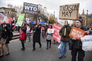 Londra, İngiltere - 13 Mart 2019: AB bırakmak kampanya Brexit destekçileri