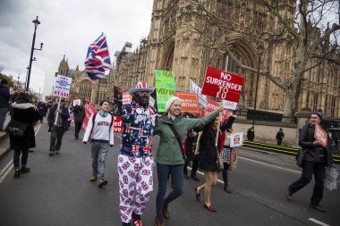 Londra, İngiltere - 13 Mart 2019: AB bırakmak kampanya Brexit destekçileri