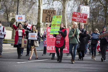 Londra, İngiltere - 13 Mart 2019: AB bırakmak kampanya Brexit destekçileri