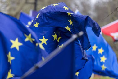 Bayrakları bir brexit uçan Avrupa Birliği'nin Londra'da Mart