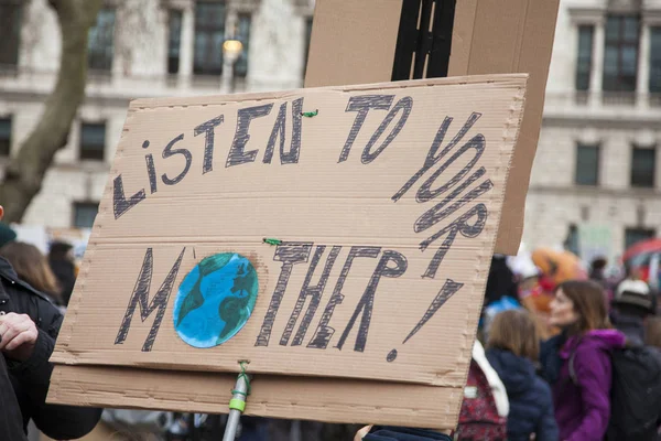 学生や若い人たちの何千もが気候の行進のための青年ストライキの一部としてロンドンの抗議します。 — ストック写真