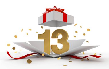 13. altın doğum sürpriz da kırmızı kurdele mutlu. 3D render