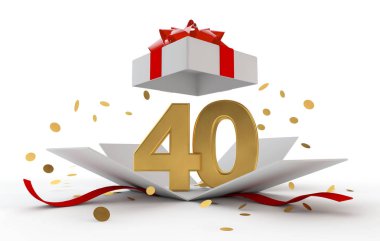 Mutlu 40 doğum altın da kırmızı kurdele sürpriz. 3D render