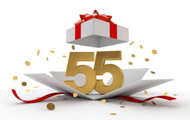 Mutlu 55 doğum altın da kırmızı kurdele sürpriz. 3D render