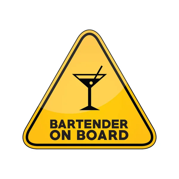 Bartender on board yellow car window warning sign — Stock Vector