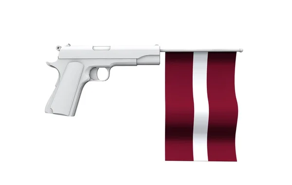 Латвийская концепция контроля над оружием. Ручной пистолет с национальным флагом — стоковое фото