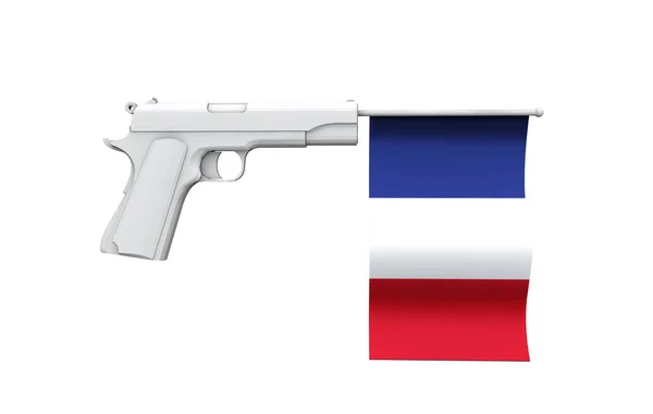 Frankrike vapenkontroll koncept. Hand pistol med flagga — Stockfoto