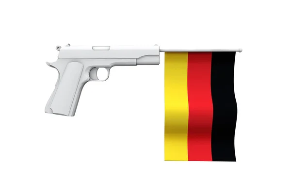 Немецкая концепция контроля над оружием. Ручной пистолет с национальным флагом — стоковое фото