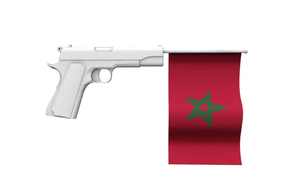 Morocco gun control concept. Hand gun with national flag