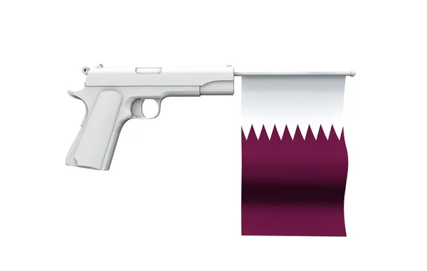 Qatar gun control concept. Hand gun with national flag — Stock Photo, Image